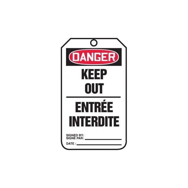 Accuform French Bilingual Safety Tags, DANGER KEEP OUT, 5.75in x 3.25in, PF-Cardstock, 25PK TCF163CTP - main